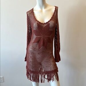 Women's Crochet Swim Cover-Up in Brown